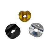 All three of the color options for the Donata Connect bike polo mounting device: silver, gold, and black.