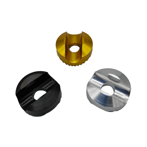 All three of the color options for the Donata Connect bike polo mounting device: silver, gold, and black.